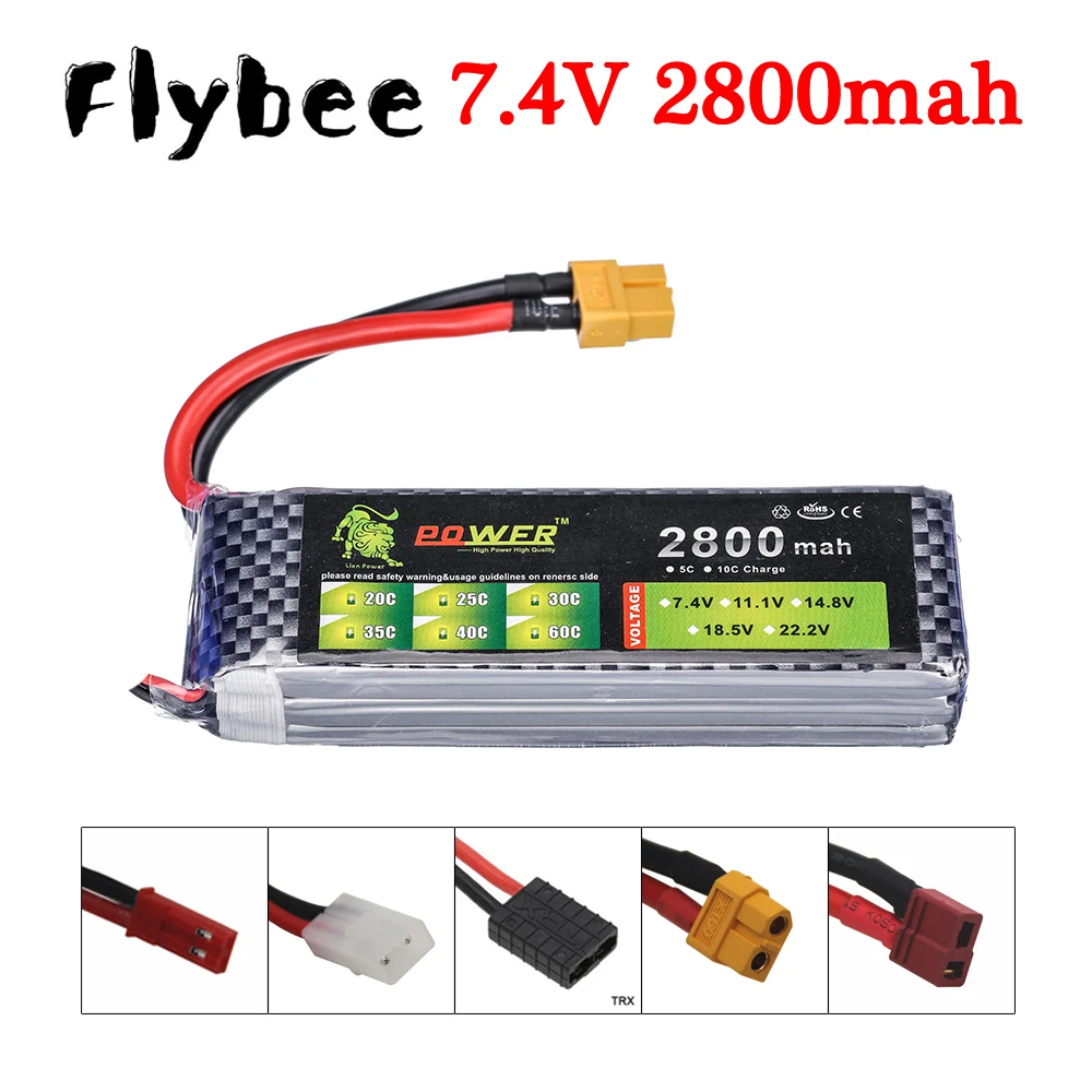 Batterie d'alimentation 7.4v 2800mAh 40C pour hélicoptère RC voiture bateau quadrirotor télécommande jouets accessoires 7.4V 2S Bateria