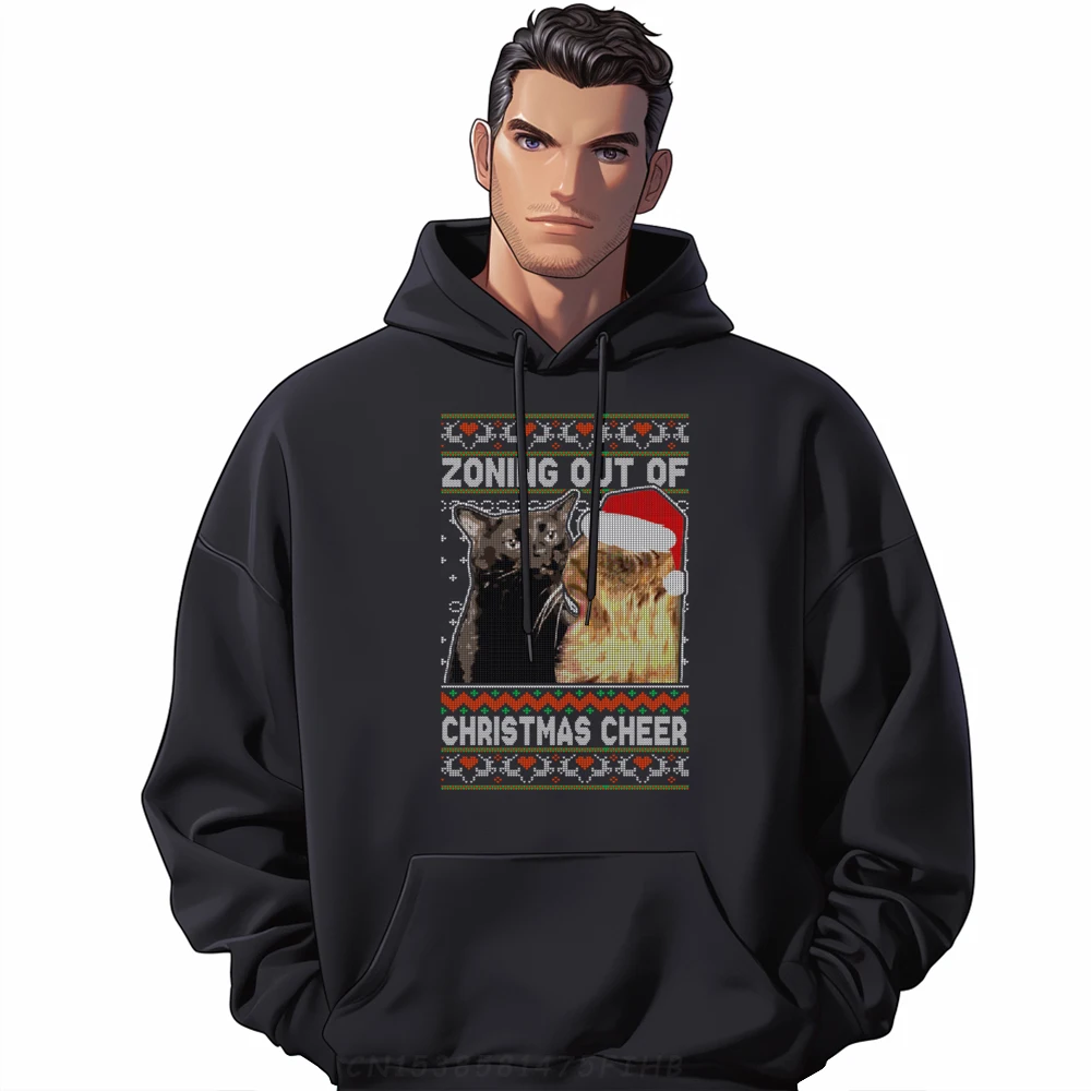 

Zoning Out Of Christmas Cheer Cat Staring Christmas Sweater Vintage Hoodie Men Hoodie Japan Style