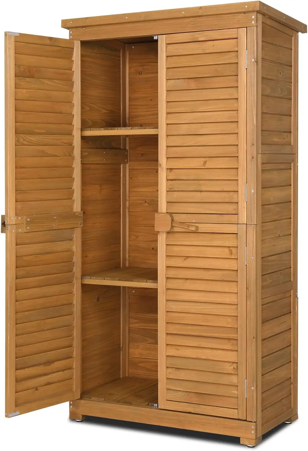 

Outdoor Storage Cabinet, 63in Wooden Garden Tools Shed with 2 Lockable Doors, 3 Adjustable Shelves, Waterproof Roof