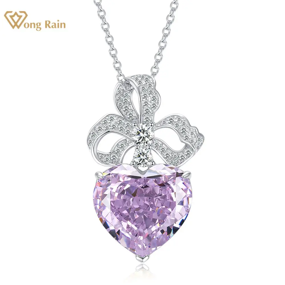 

Wong Rain 925 Sterling Silver VVS 3EX 15CT Crushed Ice Cut Simulated Moissanite Gemstone Heart Pendant Necklace Fine Jewelry