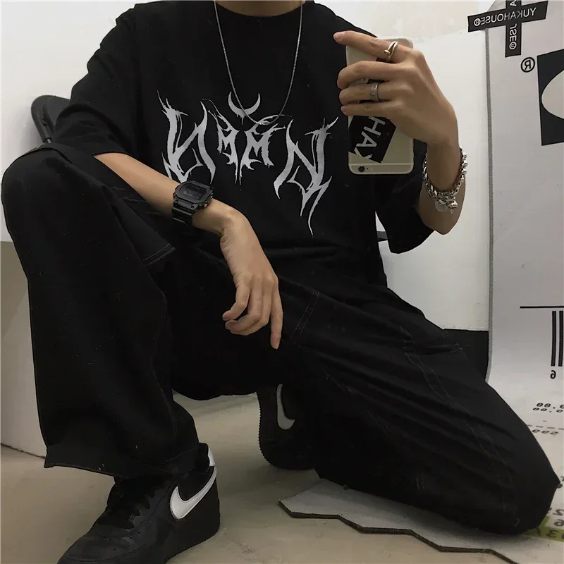 المرأة تي شيرت الهيب هوب فضفاض القوطية الشرير إلكتروني طباعة تي شيرتات قصيرة الاكمام Harajuku الشارع الشهير Y2k الملابس بلايز النساء الملابس #2