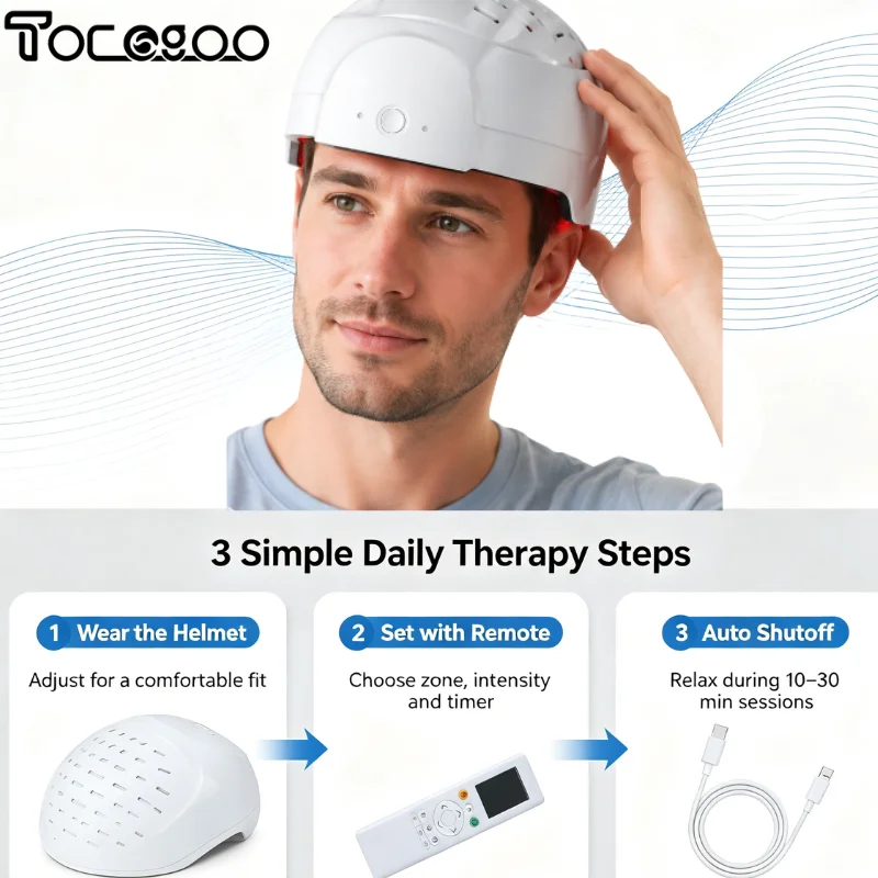Clinical Grade 650nm LLLT Hair Growth Helmet Full Scalp Coverage Cap for Androgenic Alopecia Scalp Care Home