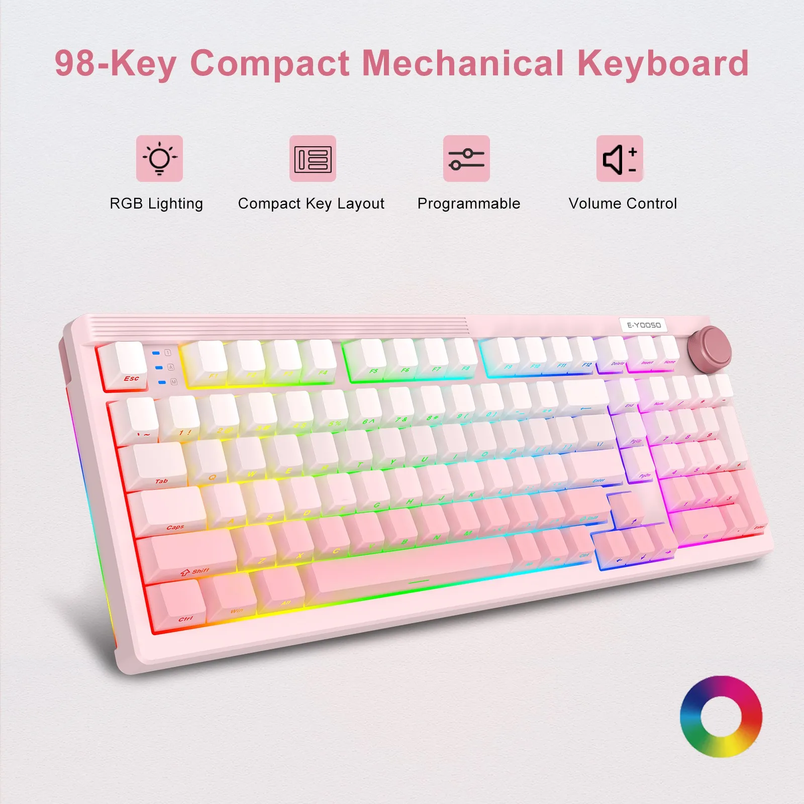 E-YOOSO 98-Key Wired Tri-mode Gaming Mechanical Keyboard  4000mAh Battery RGB Backlight Multi-Function Knob for PC/Mac