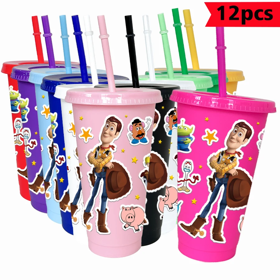 

12 джинсовых игрушек Disney, 26 унций, цветная пластиковая посуда для напитков на день рождения, кружки для сока, кофе