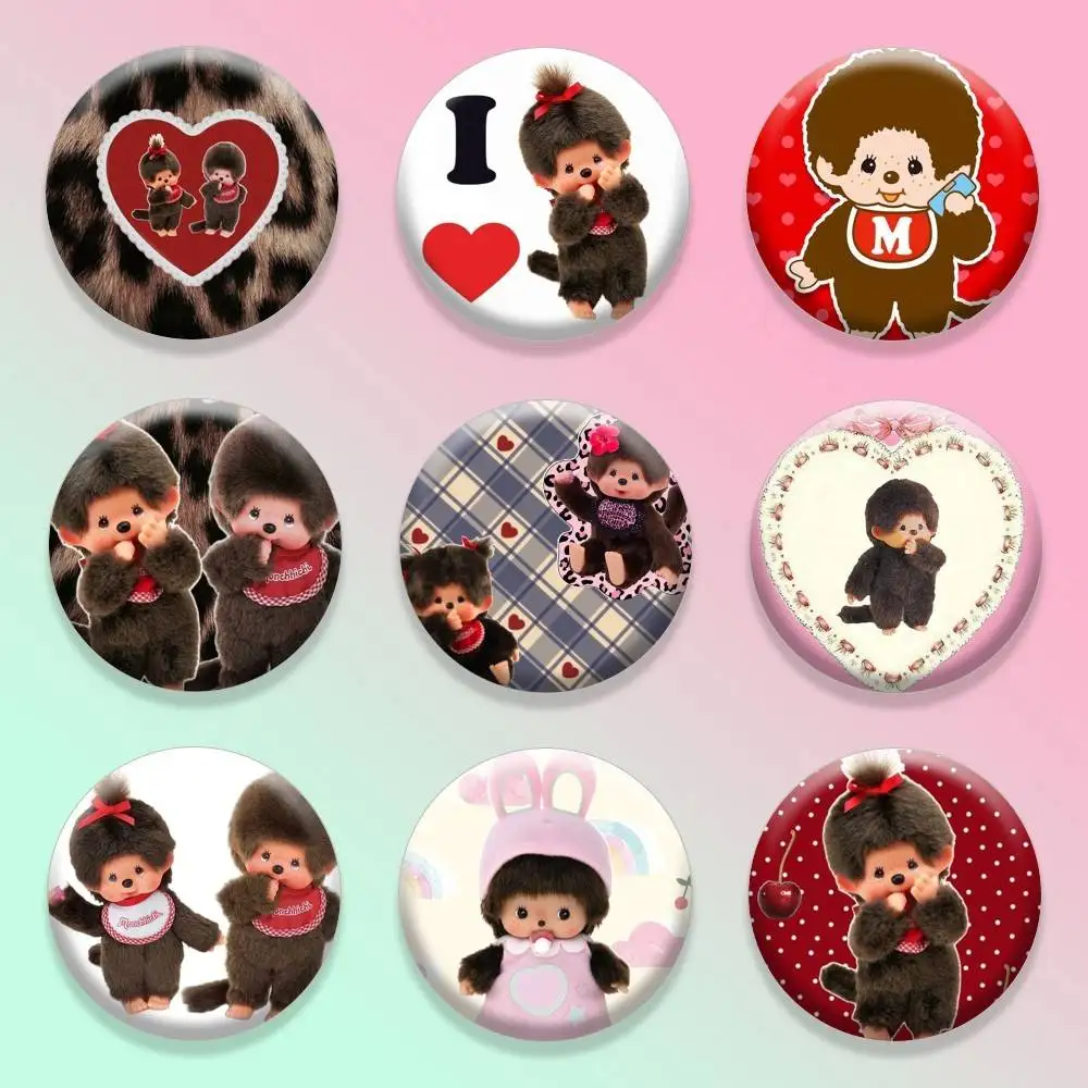 

Cute M-monchhichi-es 25 32 44 58 75mm Badges Personalized Round Brooches Pins Accessory