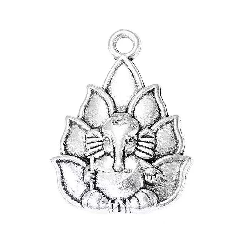 8pcs Silver Color Lotus Seat God Ganesha Pendant DIY Charm Buddhist Necklace Bracelet Jewelry Carfts Making 25*18mm A1897