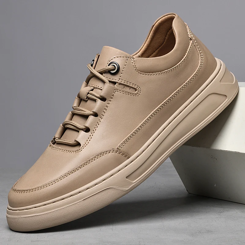 2025 Men's New Autumn Leather Panel Sneakers - Breathable White Shoes for Casual & Sporty Wear