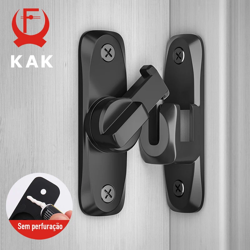 Kak punch-livre ferrolho trava fechadura da porta preto fechaduras de armário crianças fechadura de segurança porta do celeiro porta deslizante anti-pried gancho bloqueio ferragem