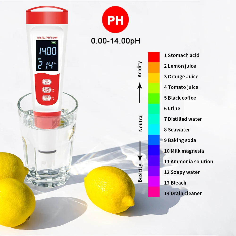 4 In 1 Ph Tds Ec Temperatuurmeter Hd Display Digitale Waterkwaliteit Tester Monitor Voor Drinkwaterzwembaden Aquarium Aquacultuur