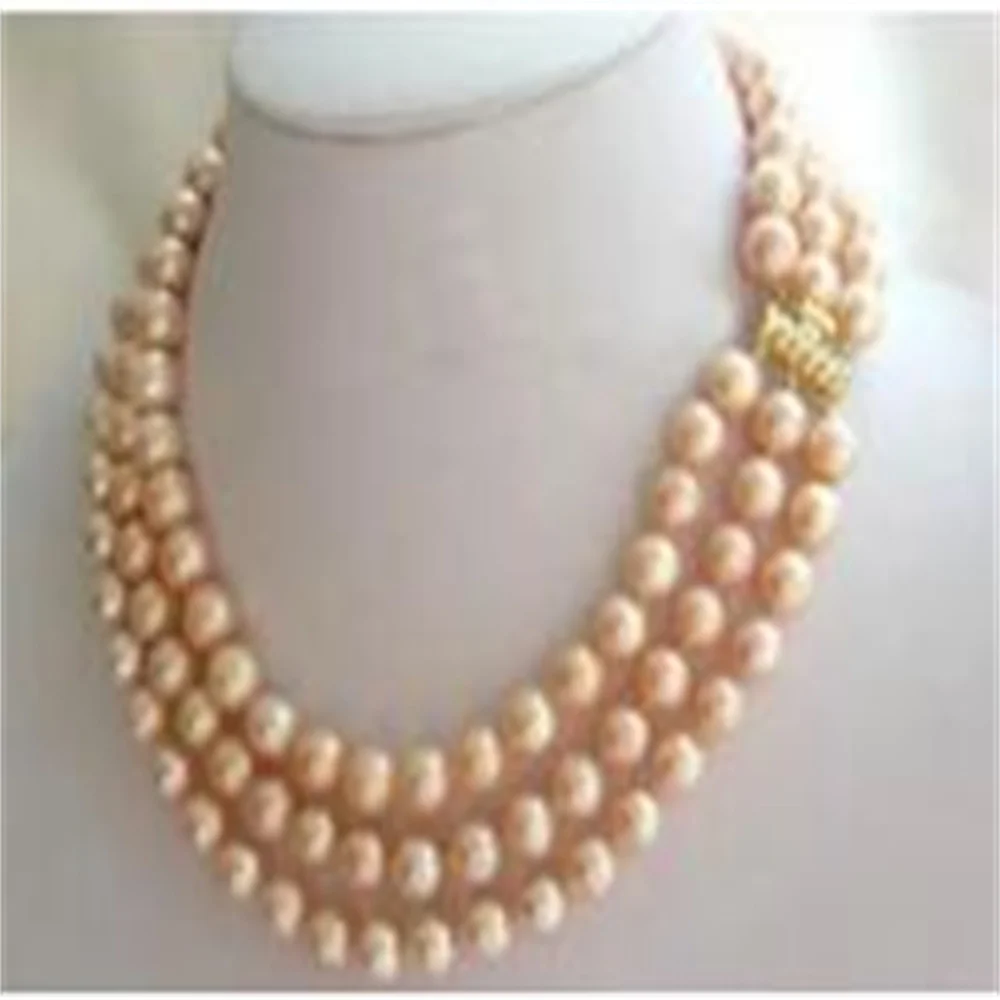 Collar redondo de perlas del Mar del Sur de 8-9mm, 3 filas, 17 ", 18", 19"