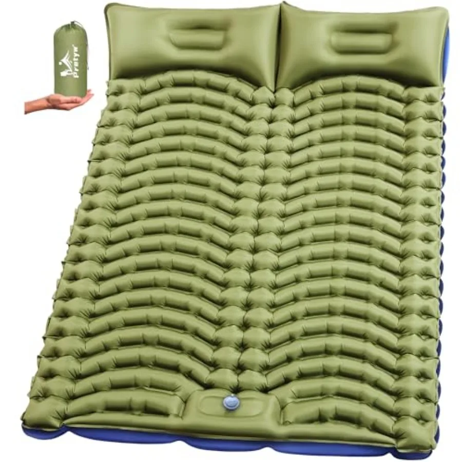 

Double Sleeping Pad for Camping - Ultralight Camping Mattress with Pillow, Built-in Feet Pump, Compact Inflatable 2-Person Port