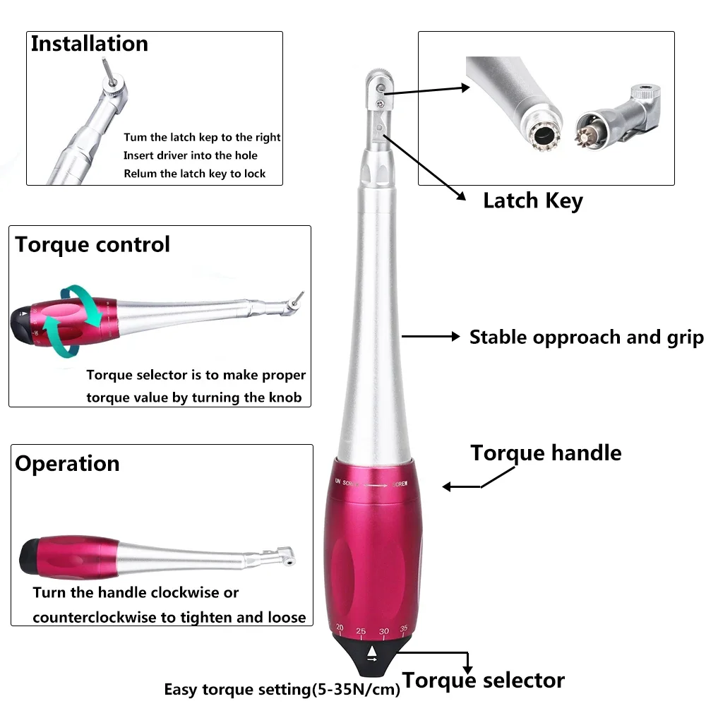 Uniwersalny klucz dynamometryczny do implantów dentystycznych z 12 sztukami dla kierowców zębatka zapadkowa z zapadką na głowę 5 do 35 cm sprzęt
