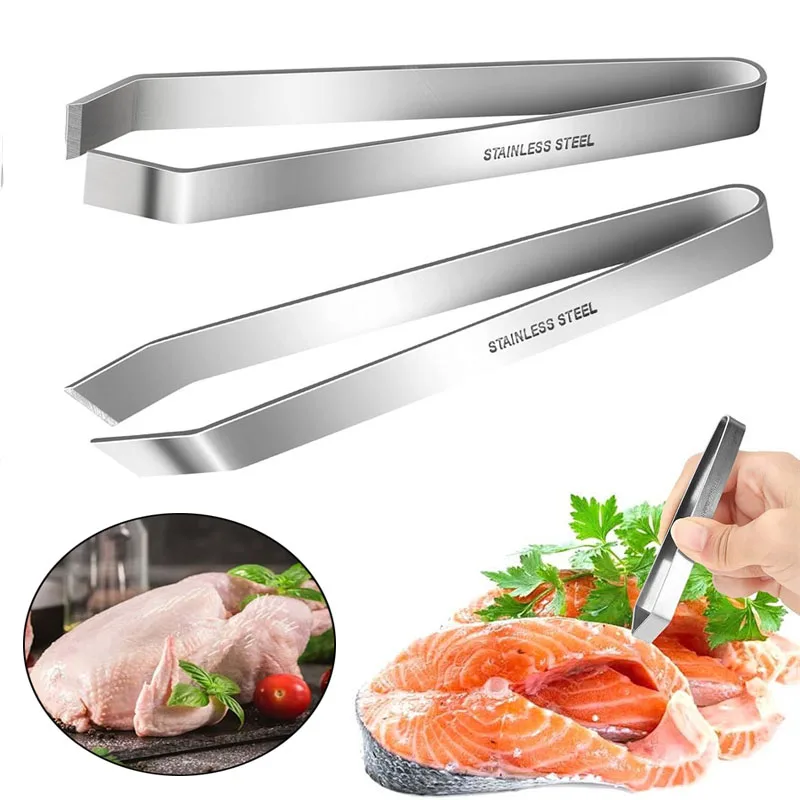 Pinzas para huesos de pescado de acero inoxidable 430, pinzas planas y inclinadas, herramienta para quitar el pelo de carne para eliminar huesos de salmón, 1/2 Uds.