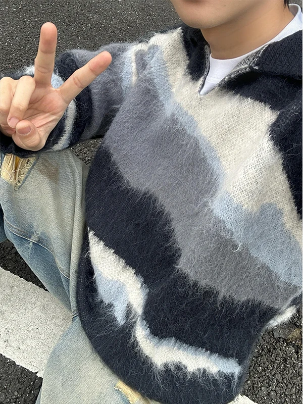 

Свитер в полоску American Sle V-Ne, свободная повседневная трикотажная одежда, модный длинный свек свободного покроя на осень-зиму