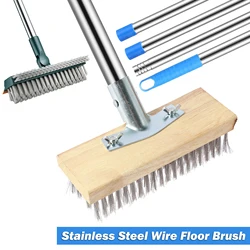 Stainless Steel Wire Floor Brush Detachable Pool Deck Road Wire Broom Multi-Purpose Wire Cleaning Brush Garden Concrete Floor