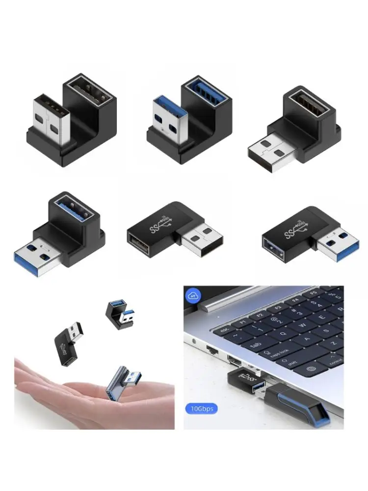 Adaptateur USB 3.0 mâle à femelle, Extension à Angle droit de 90 degrés, connecteur USB vers le haut et vers le bas, 10Gbps pour ordinateur portable