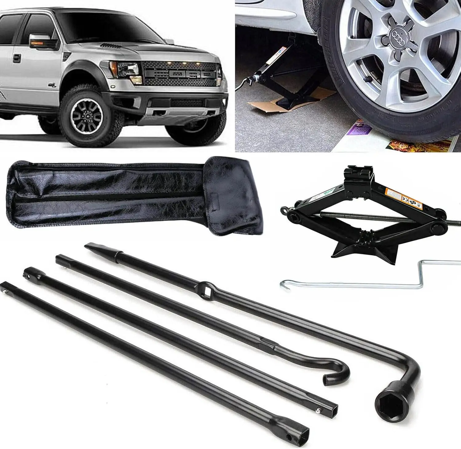 DayPlus Spare Tire Tool Kit and 2 Ton Scissor Jack for Ford F150 2004 to 2014 OEM Exension Nut Lug Wheel Wrench Repair Handle