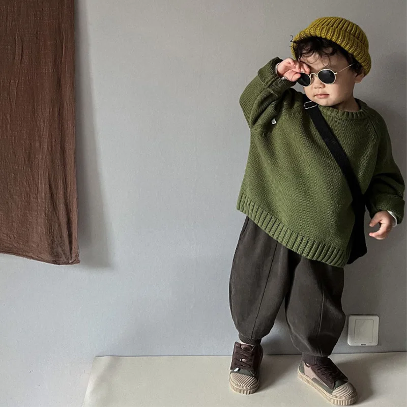 Herbst-Winter-Mode: Warme Pullover für Jungen und Mädchen, einfarbig, gestrickt, mit Rundhalsausschnitt, Oberteile für Kinder im Alter von 2 bis 8 Jahren, Unterhemd. – Detail 20