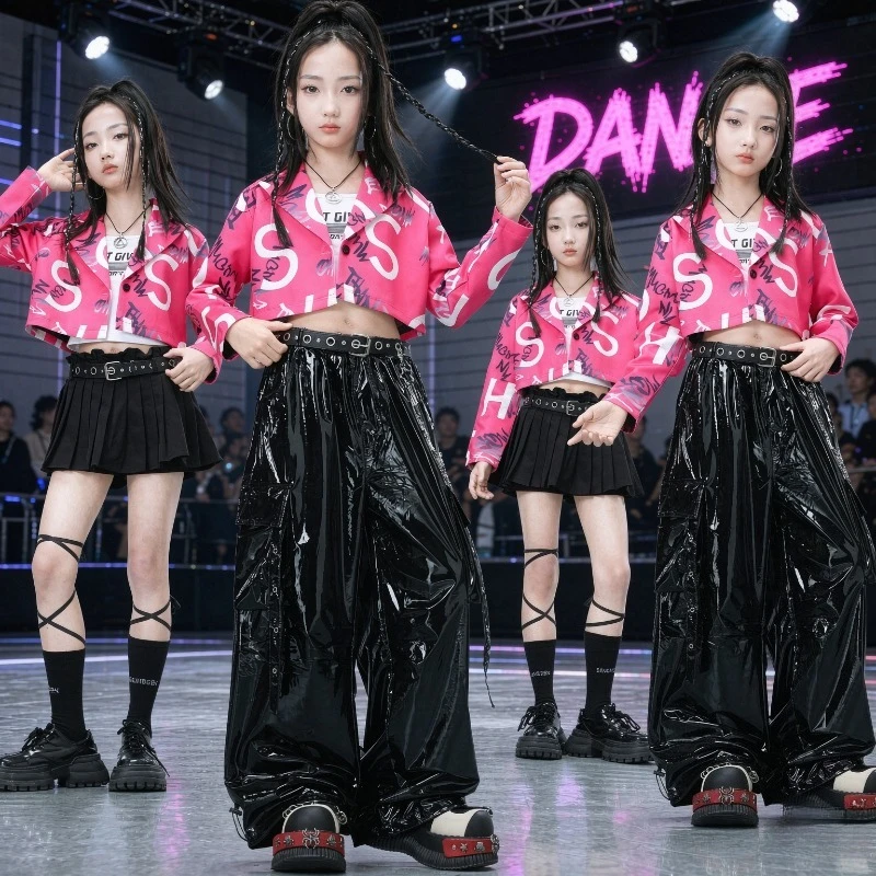 Kpop Jazz Tanzkostüm für Mädchen, Hip-Hop Street Dance Performance Outfits, Gruppenbühnenkleidung, Kinder Tanzbekleidungsset, Uniform
