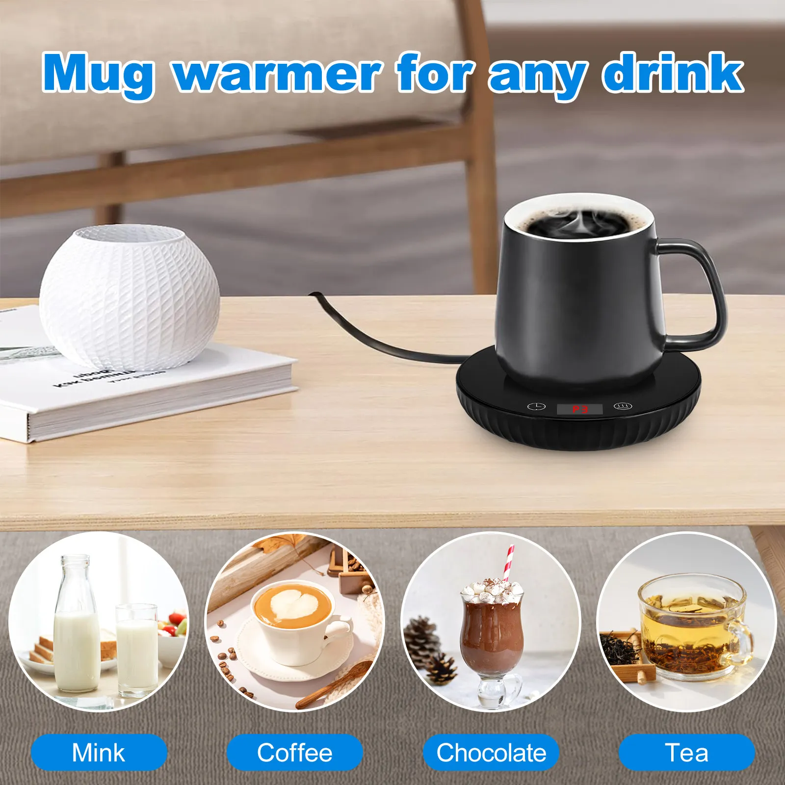 

Electric Mug Warmer Reusable Cup Warmer with ABS Body Tempered Glass Surface Fast Heating Compact Design for Office Home Dorm