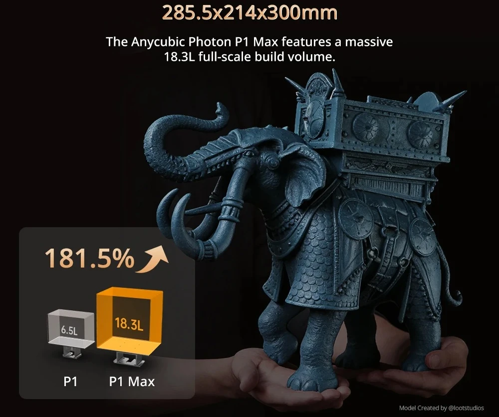 LCD UV Resin 3D Printer Full-Scale 18.3L Print Volume 92% Light Uniformity 3D Printer ANYCUBIC Photon P1 Max 12K Mono