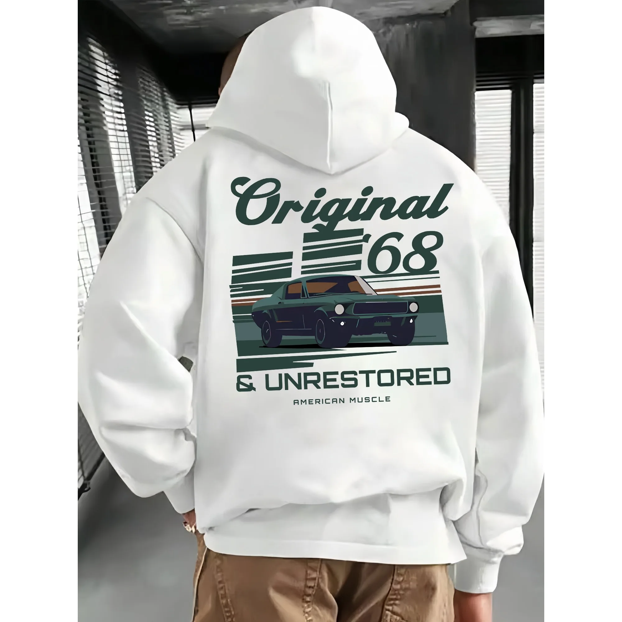 

Осень-зима, оригинальная мужская толстовка с капюшоном American Muscle Vintage Car с принтом 68, флисовый уличный топ с капюшоном Unseix