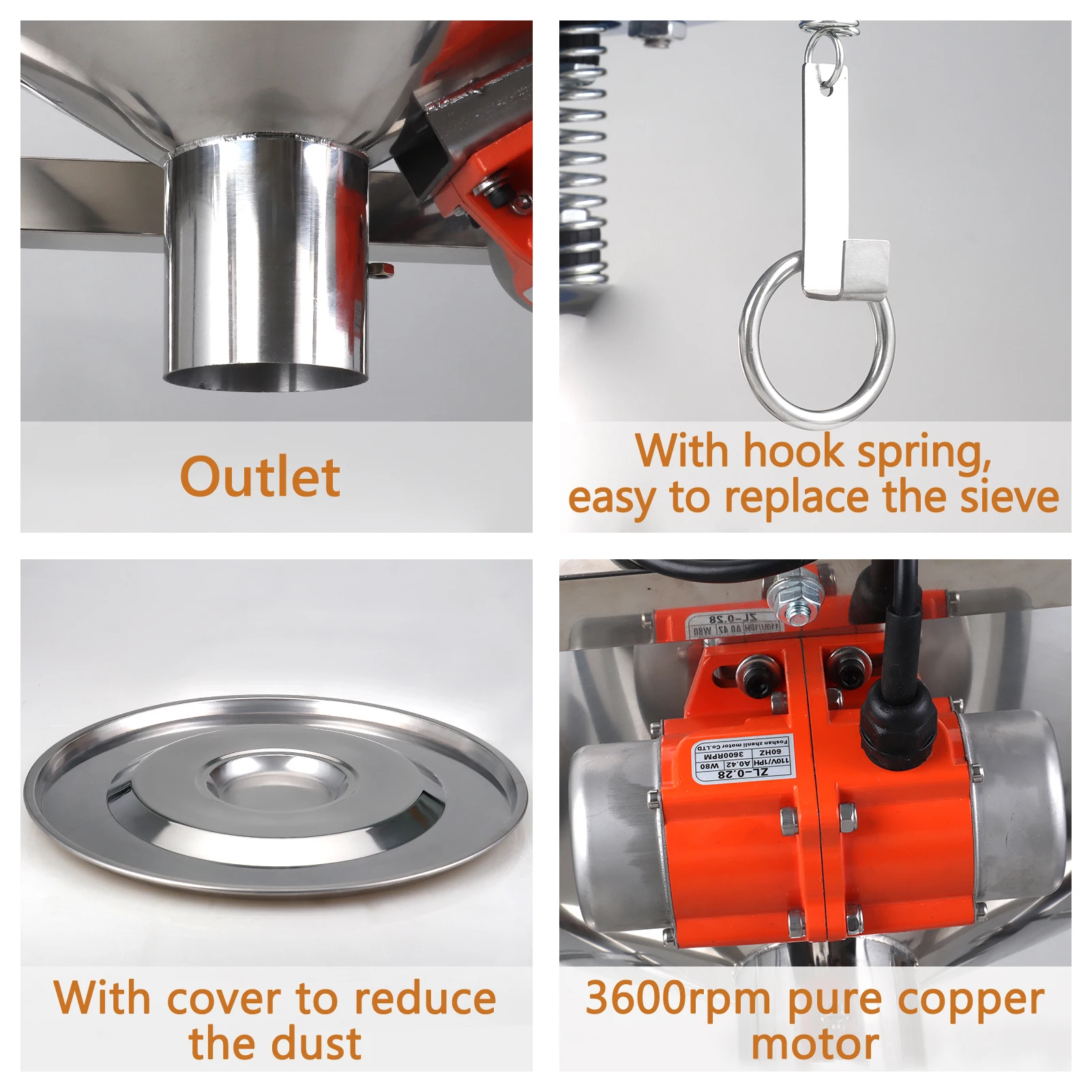 Vibrating Screen Sieve Powder Machine Stainless Steel Small Electric Sieve Filter Medicine Powder Vibration Screening Machine