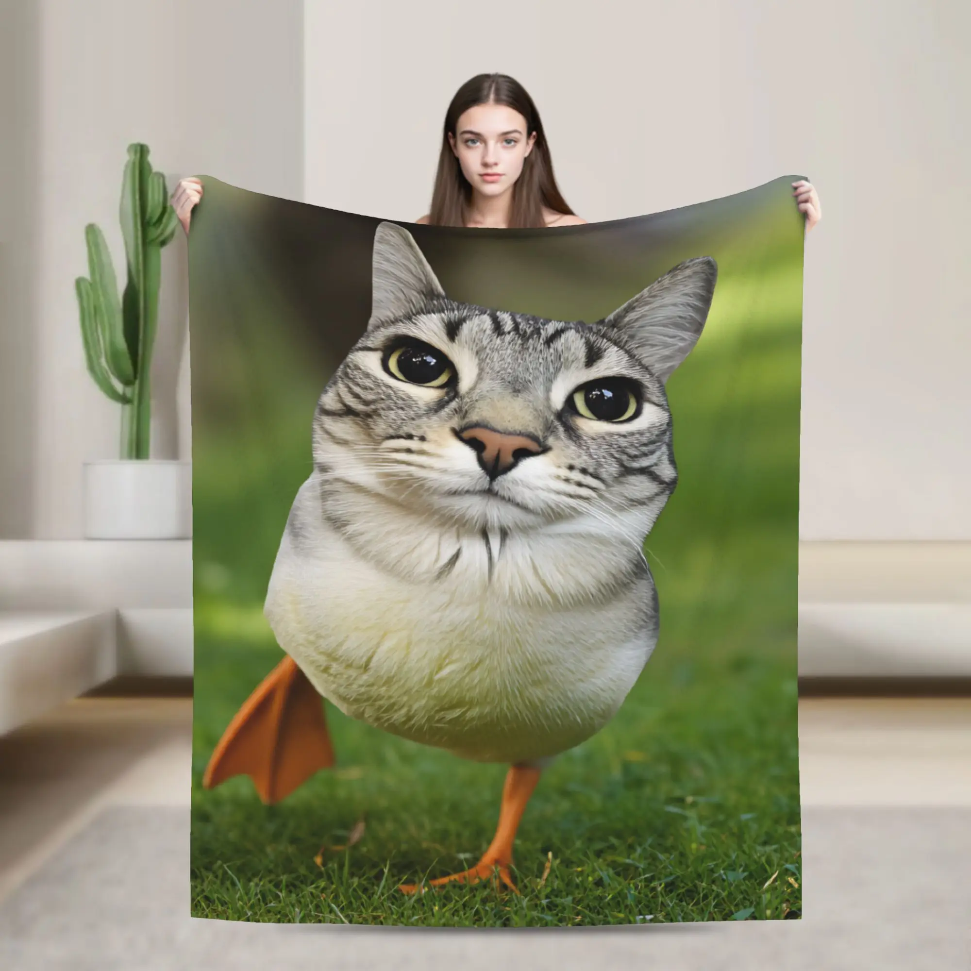 Funny Duck Cat Hybrid Blankets Quality Soft Cozy  Throw Blanket Winter Travel Car Chair Sofa Bed Graphic Bedspread