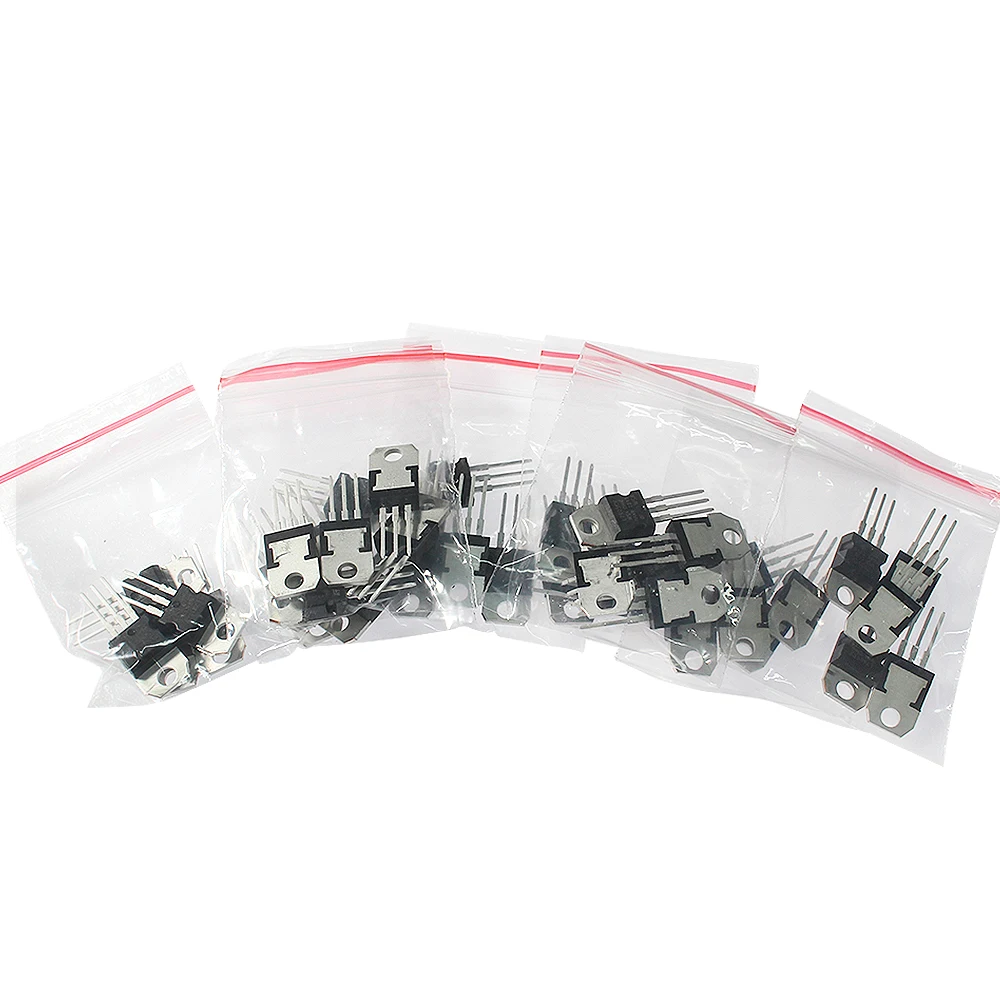 40PCS Mosfet Transistor Kit IC TO-220 L7805 L7806 L7809 L7812 L7815  L7905 LM317T Voltage Regulators transistor Assortment kit