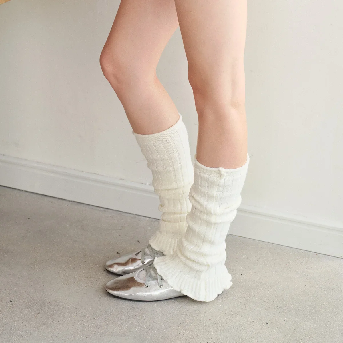 مزيج الصوف الباليه نمط الدانتيل متماسكة تدفئة الساق النساء Y2K JK فتاة منتصف العجل ترهل الجوارب الشتاء الزي