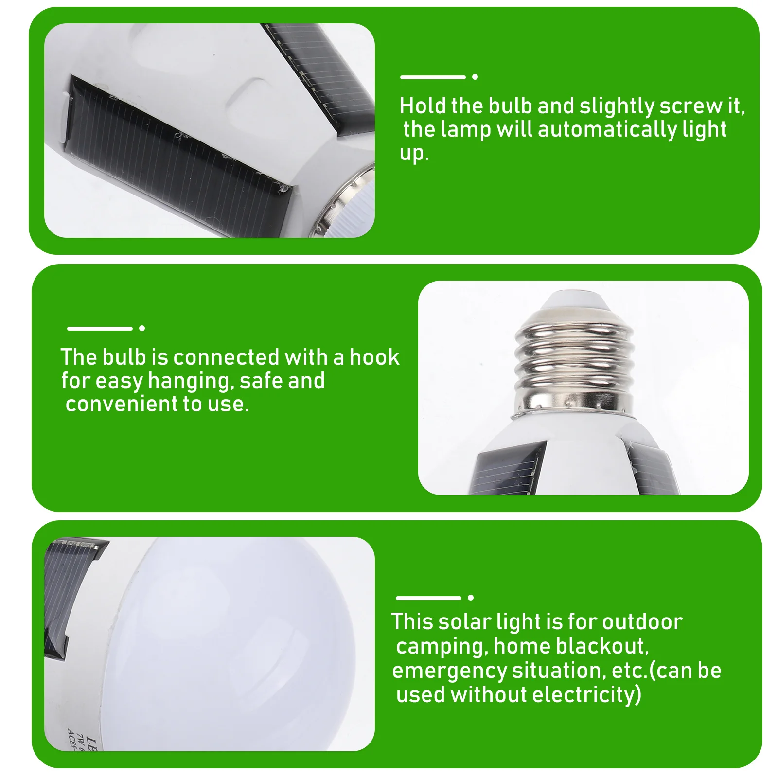 

2Pcs Solar Charge Light Strip 7W E27 LED Bulb for Home Emergency Outdoor Use Solar Garden Lights Auto on Screw Activation