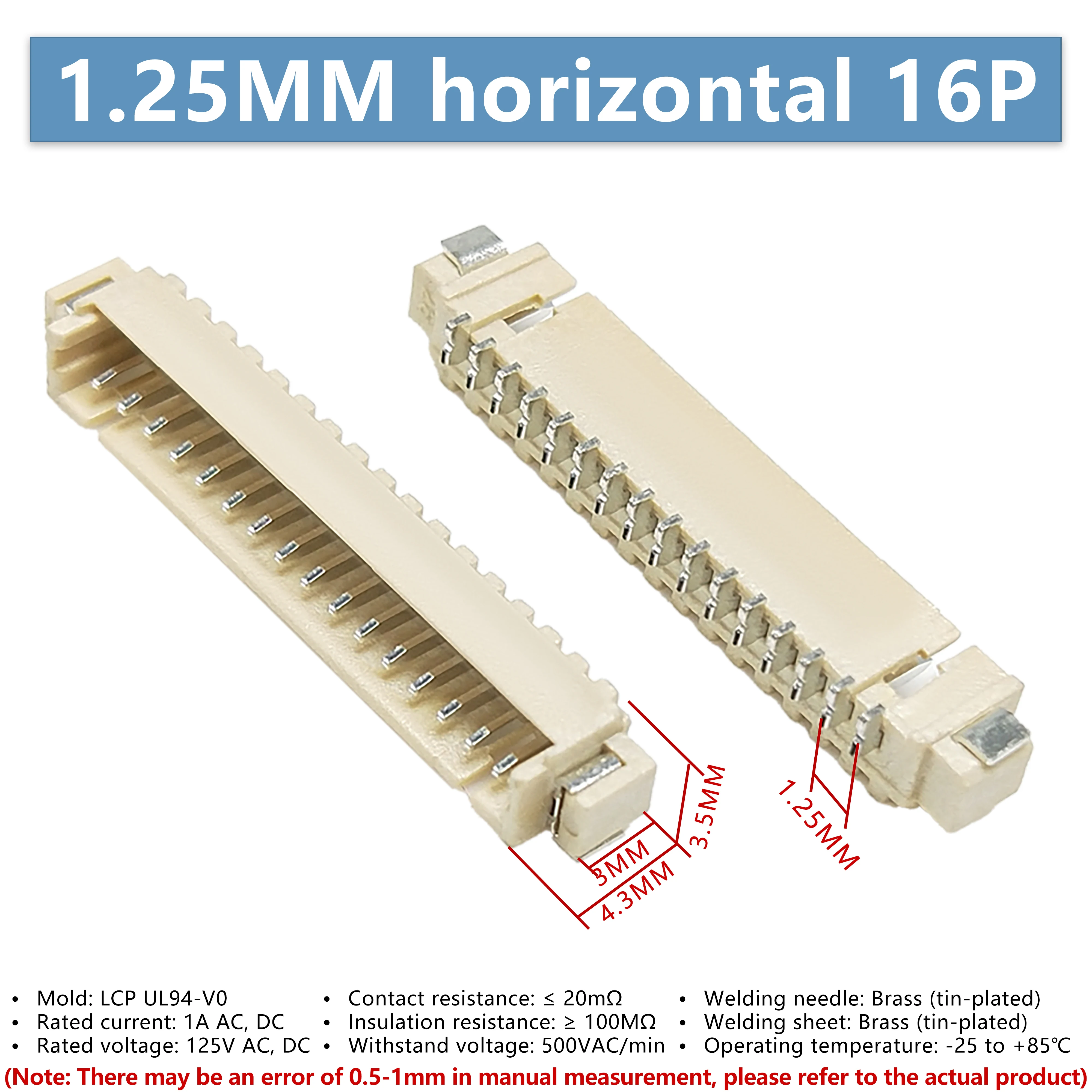 10pcs-zh125mm-pitch-horizontal-16p-smd-connector-wire-to-board-terminal-plug-female-socket-high-temperature-resistant