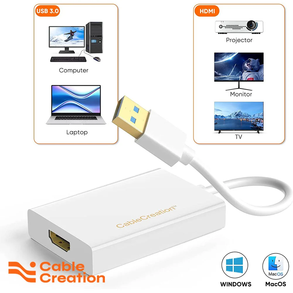 

CableCreation USB HDMI 1080P@ 60Hz Adapter,USB 3.0 to HDMI External Display Graphics Adapter Compatible with Windows 10/8.1/8/7