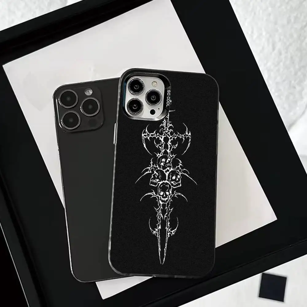 حافظة هاتف متقاطعة على الطراز القوطي C-Cyber Sigil لهاتف iPhone 16,15,14,13,12,11,Mini,Pro,SE,MAX غطاء أبيض غير لامع مقاوم للصدمات
