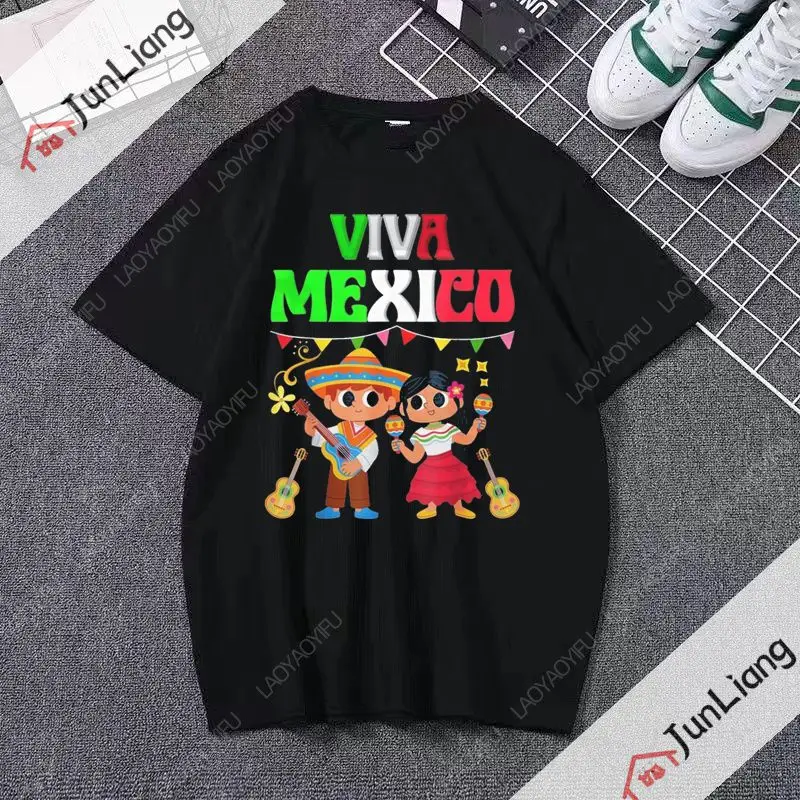 Viva Mexico Retro Summer Graphic Fashion Casual T-shirt Crew Collar Casual Short Sleeve Print Fun Designer Shirt