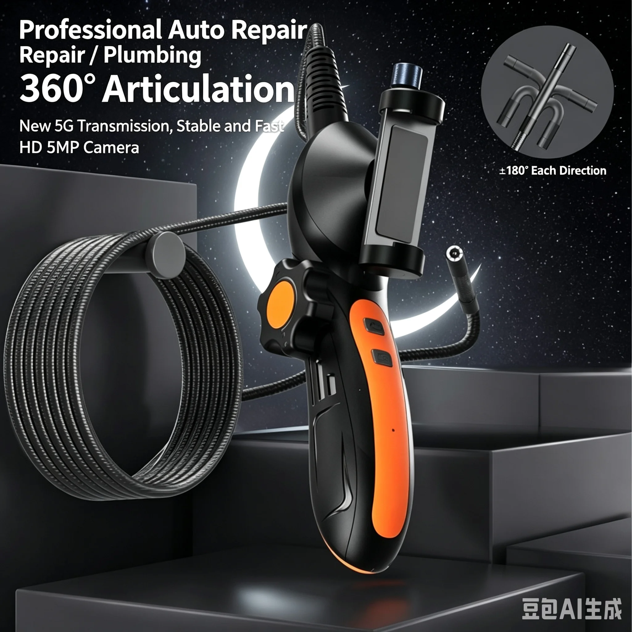 2MP 1080P 8MM Two Way Articulate 360Degree Steering  Rotation Steering WIFI  Industrial Endoscope Inspection Microscope Camera