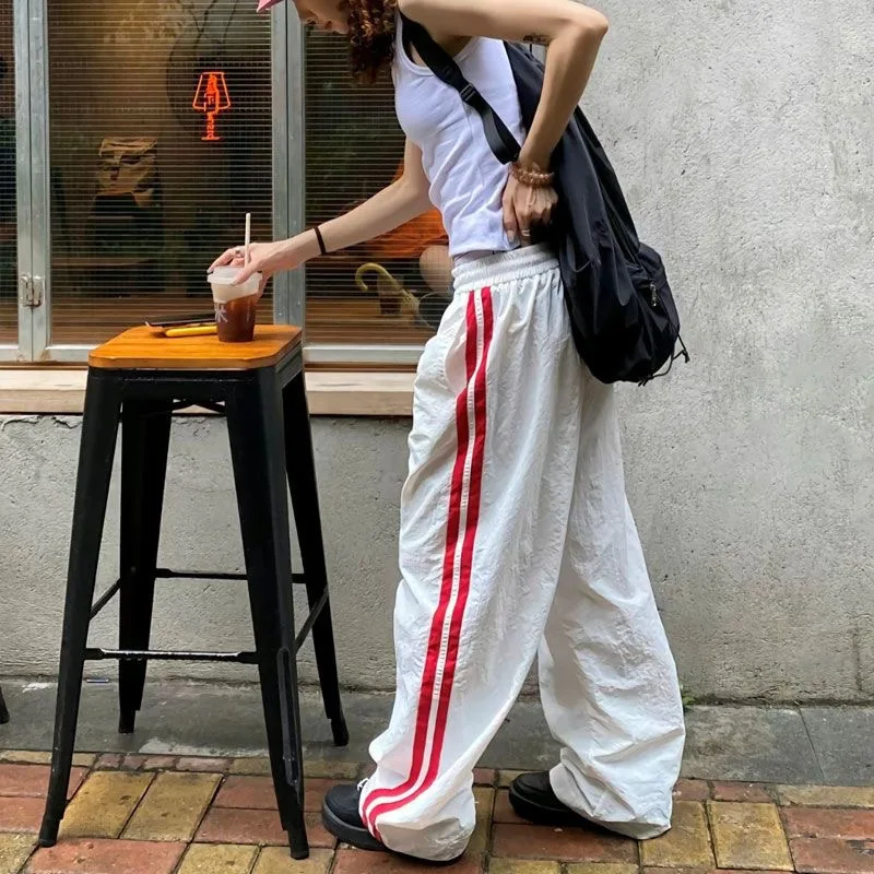 

Kpop Y2K Vintage Cargo Casual Harajuku Pant Women Japanese Streetwear Striped Oversize Baggy Jogging Sweatpants Wide Trousers