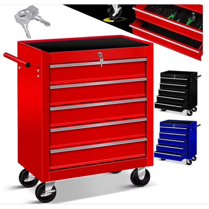 Red Black Blue Roller Tool Cabinet Lockable Waterproof Anti Theft Small Workshop Drawer Toolbox OEM ODM OBM Service Available
