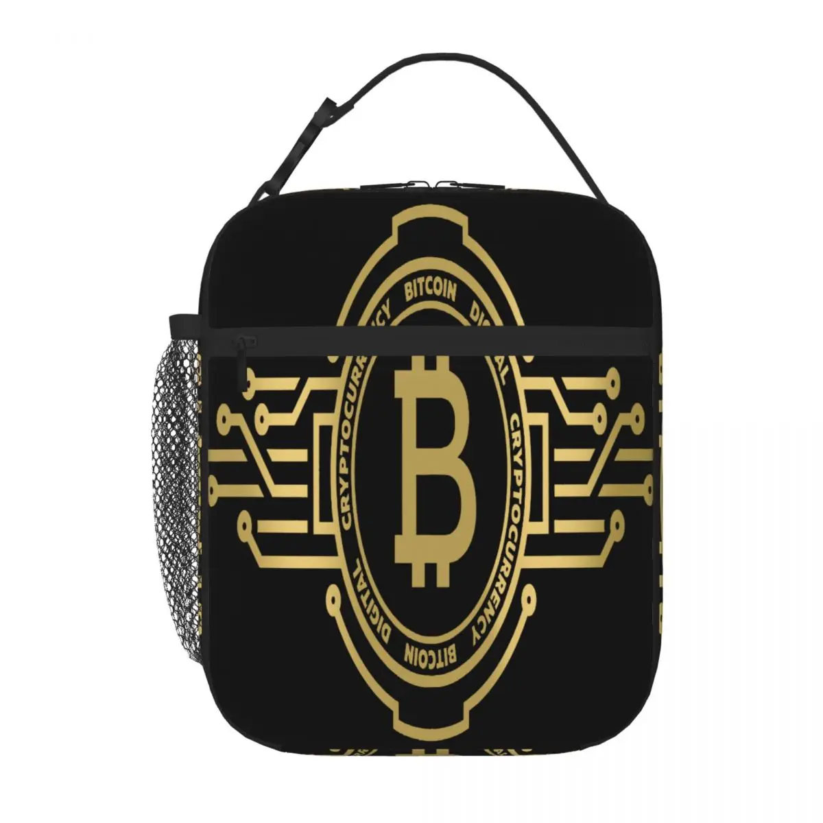 Hot Sale Bitcoin Crypto Currency Traders Gold Coin Canvas Texture Adult Lunch Bag Office To-Go Waterproof Lunch Bag