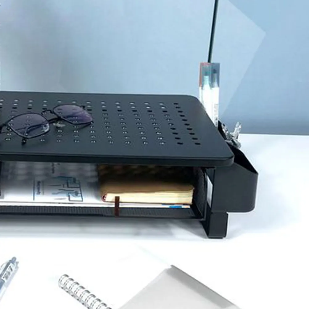 コンピューターラップトップライザーシェルフ鉄メッシュパネルモニターライザー高架ラック耐熱性高さ調節可能収納キーボードホルダー