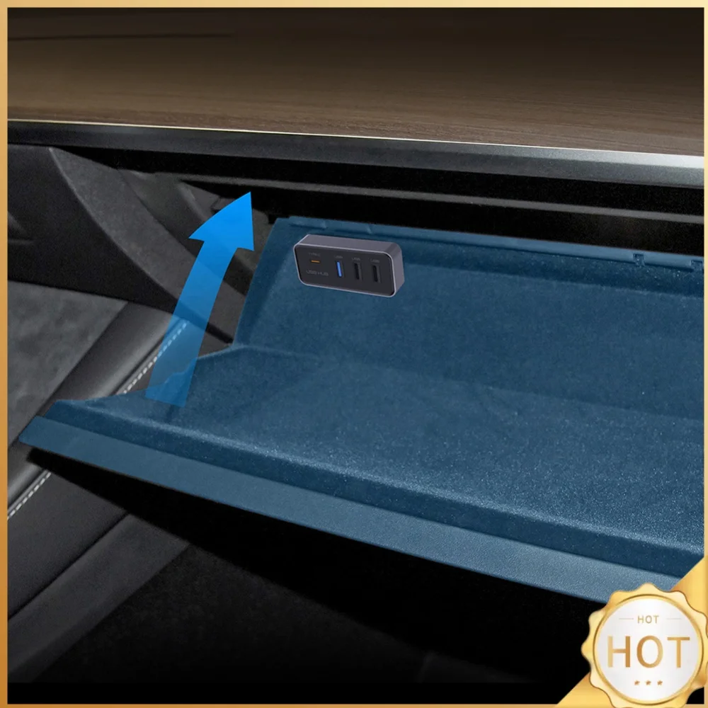 4 Ports Glove Box Docking Station Expansion Dock USB Adapter for TESLA Model 3 Model Y Car Accessories