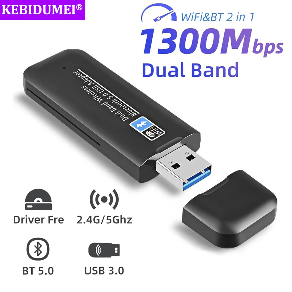 1300Mbps USB Wi-Fi Wireless Network Card Bluetooth 5.0 USB 3.0 Dongle 2.4G 5G Dual Band WiFi Card Receiver Adapter For PC Laptop