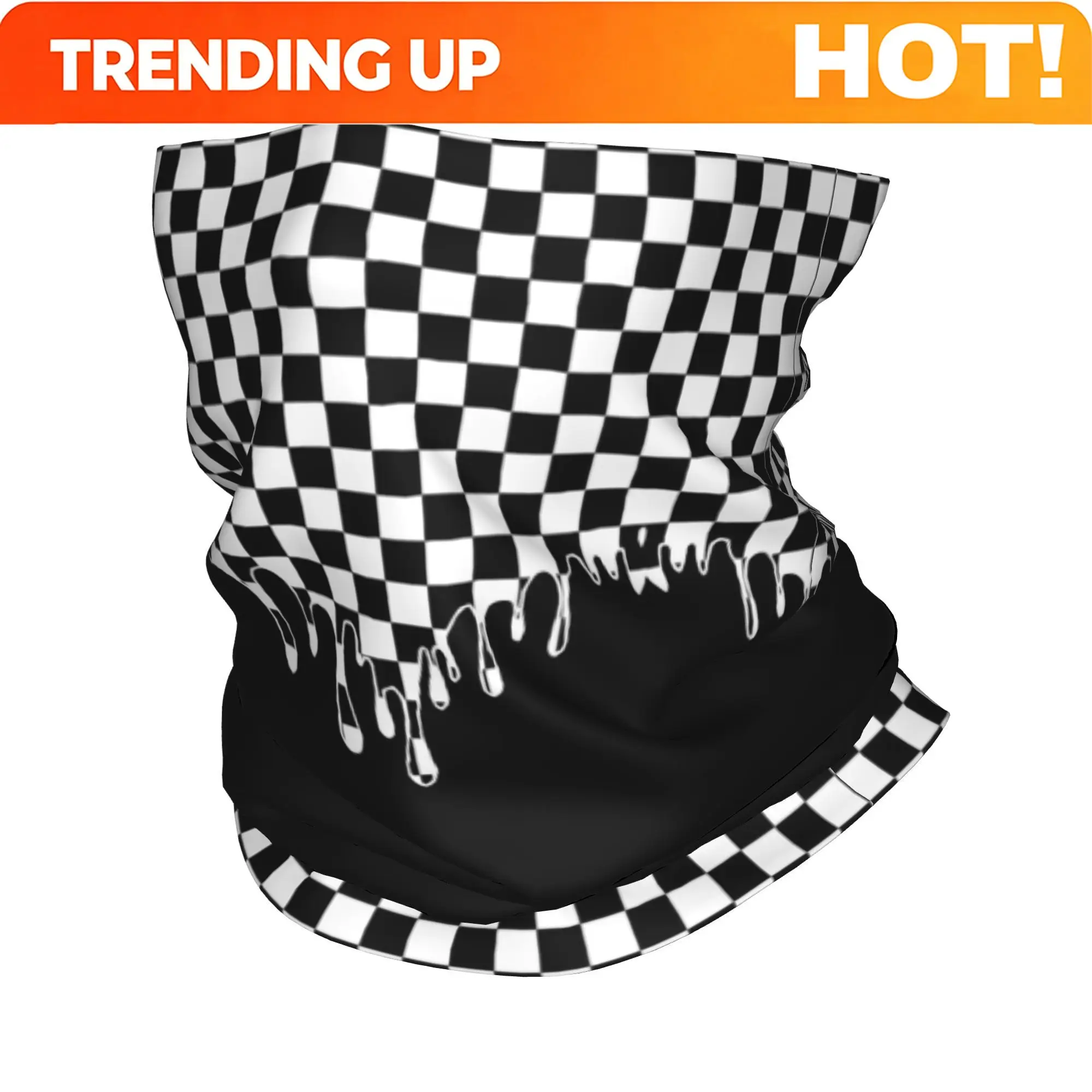 Customization Black And White Grid Melting Scarf Neckerchief Neck Face Mask Polyester 2D Print Design