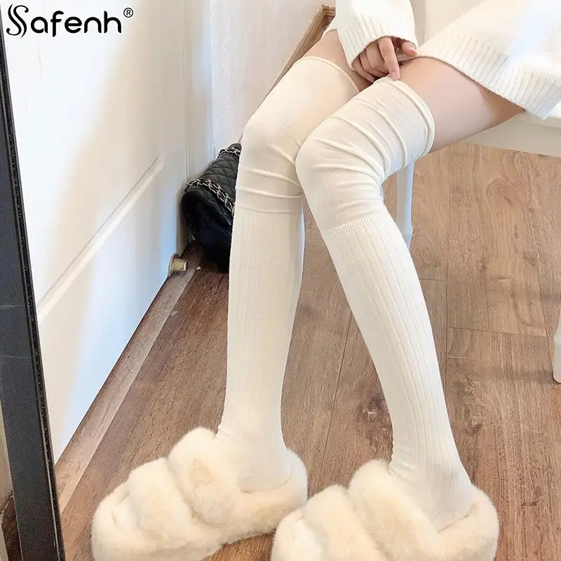 1Pair Knee Socks Women Knee-socks Lady Splicing Stockings Autumn Winter High Tube Thermal Socks Korean Preppy Style Casual Sock