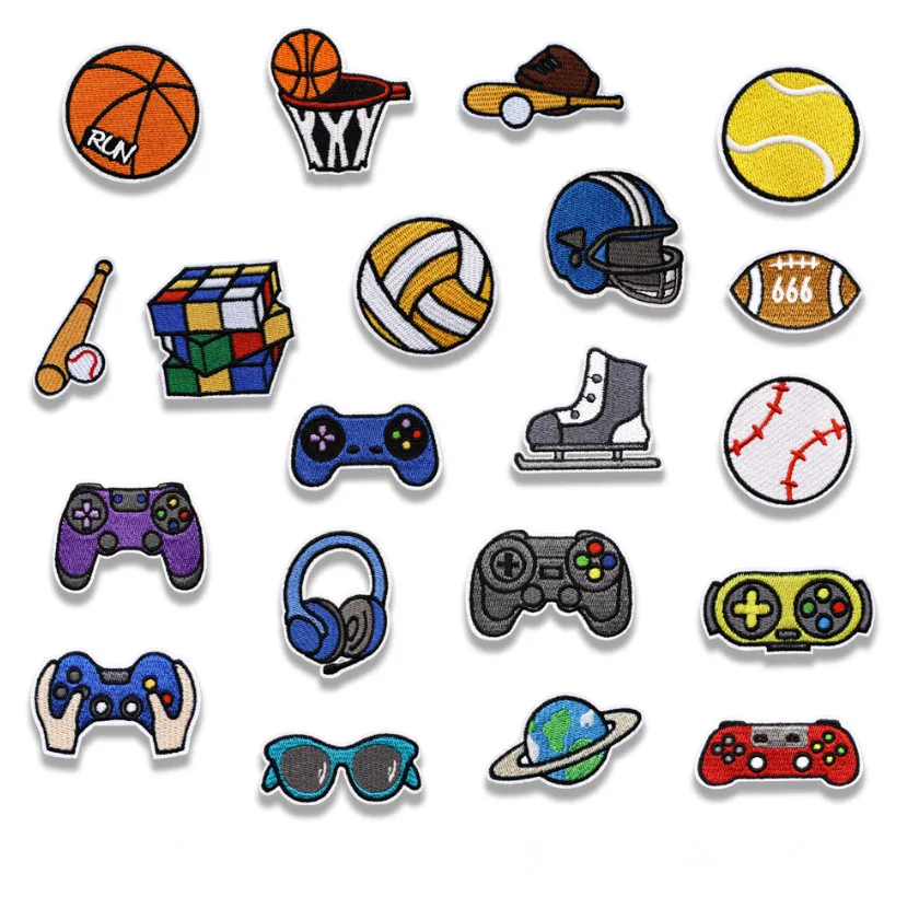 10 Pcs Games Balls Sports Embroidered Patches Iron Clothing Hat Bag Shoe Repair Material Phone Gift Box Decor DIY Accessory