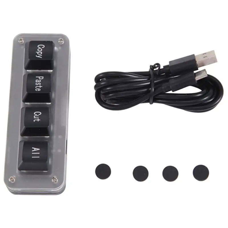 A23F-Mini Teclado Mecânico Gamer RGB de 4 Teclas com Função de Cópia, Colagem, Corte e Atalhos, Teclado de Uma Mão, Tecla OSU