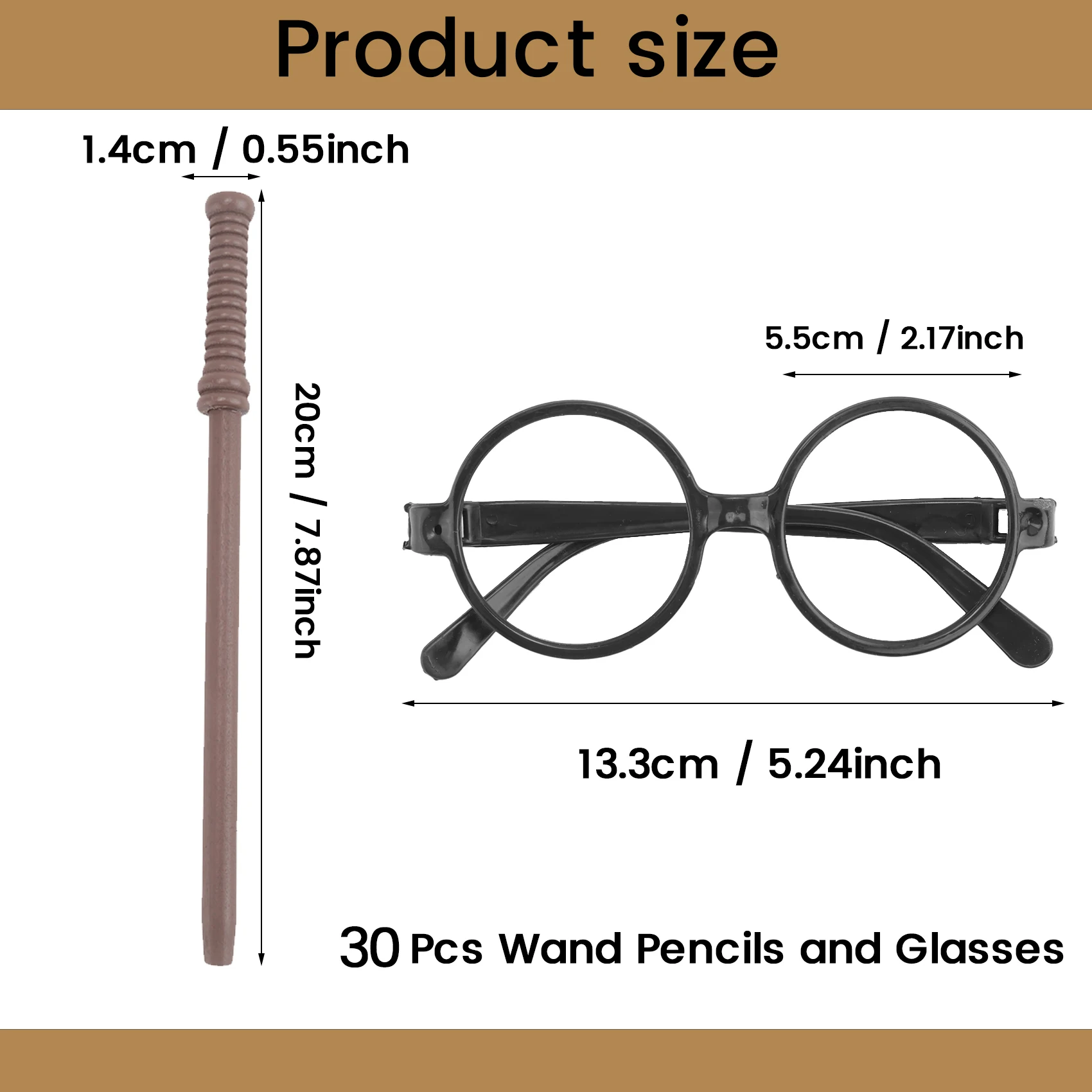 30 Pcs Wand Pencils Bolt Tattoos Stickers Costume Glasses with Round Frame Party Supplies Set Wizard Wand