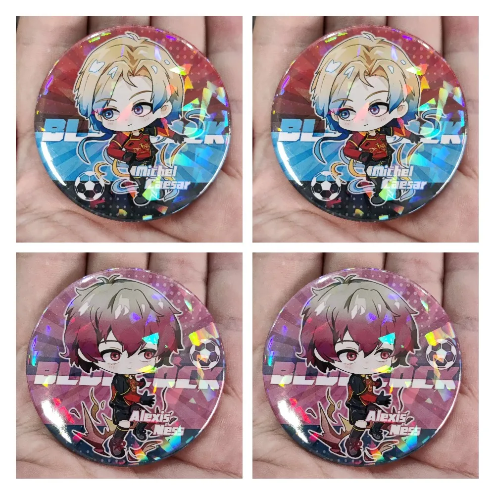 Populer tokoh kunci biru Anime Michael Kaiser Alexis Ness Cosplay lencana Laser logam Itoshi Sae Q versi karakter pin dekorasi lucu