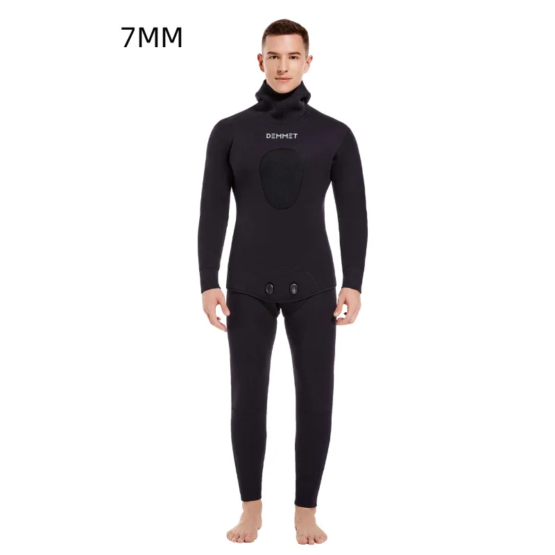 Combinaison à capuche à manches longues pour hommes, combinaison 3/4, corps fendu, isolation épaissie, anti-froid, maillot de bain d'hiver, ensemble 2 pièces, 7mm