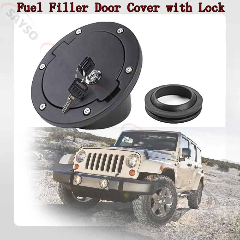 

Black Aluminum ABS Fuel Filler Door Cover with Lock Gas Tank Cap for Jeep Wrangler JK 2007-2017 2018 Car Decoration Accessories